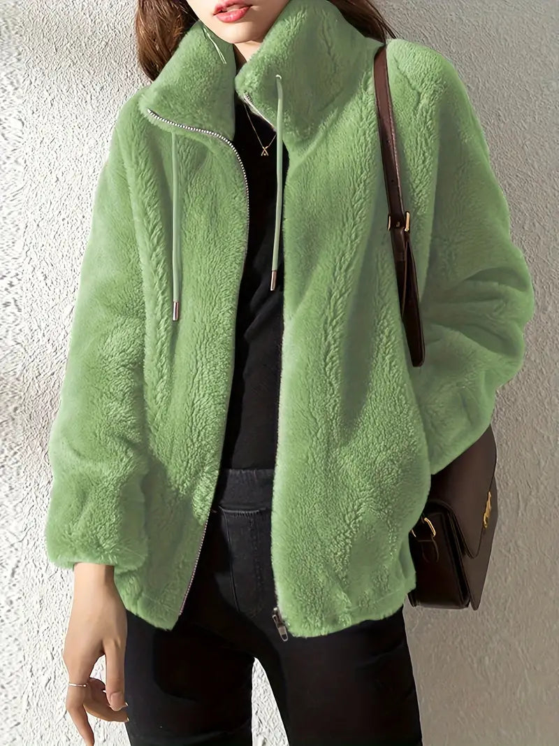 Drawstring Coat Zip Up Long Sleeve Warm Outerwear