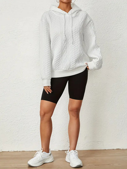 Solid Textured Drawstring Hoodies Long Sleeve Versatile Sweatshirt