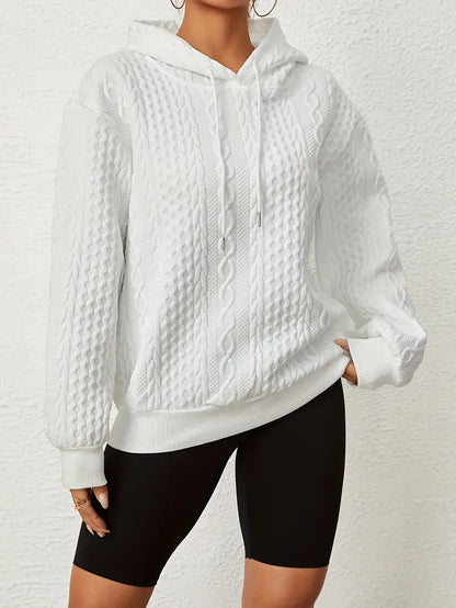 Solid Textured Drawstring Hoodies Long Sleeve Versatile Sweatshirt